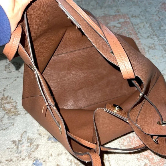 Women’s Target Tote Shoulder Bag Brown Leather Big Hobo Drawstring Large Bucket - Picture 5 of 8